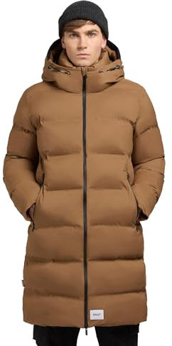 khujo Herren Lange Steppjacke Wintermantel mit Wasserdichten Reißverschlüssen und Kapuze Caius2-YM Dark Beach Beige Gr. XXL