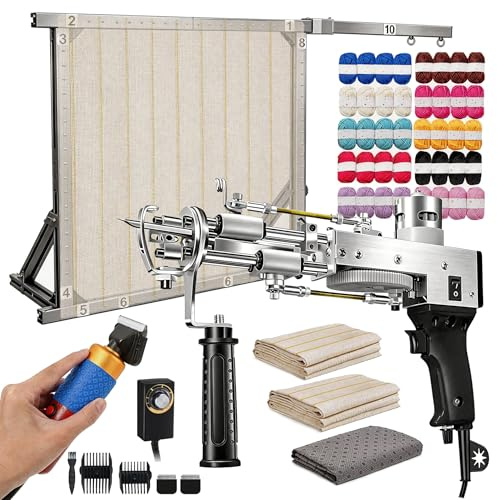 Tufting Gun, Tufting Set Tufting Machine Teppich Tufting Pistolen mit 70 x 70 cm Aluminium Legierungsrahmen und Teppichschneider für Schnittflor und Schlingenflor 40 Rollen Garn mit Tufting Tücher