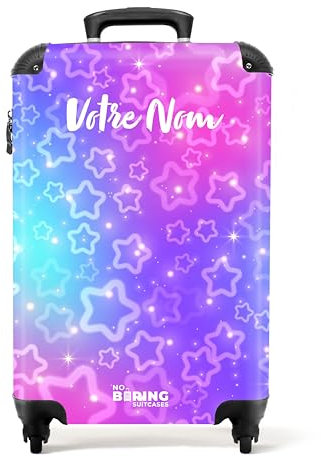 NoBoringSuitcases.com Valigia Personalizzabile Trolley da Viaggio per Bambini, 55x40x20 cm - Motivo a Stelle Viola-rosa