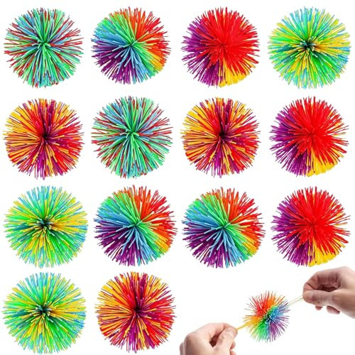 ElevaPulse 14 Stück Farbe Stringy Balls, Wuschelball, Hüpfball 6.5cm, Mitgebsel Kindergeburtstag 4,5,6,7,8,9,10 Jahre, für Kindergeburtstag/Familienspiele/Party/Mitbringsel/Kinder Outdoor Spielzeug