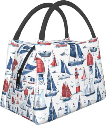 Mexpekil Isolierte Lunch-Tasche für Damen, Motiv: Schiffe Leuchttürme, Thermo-Lunchbox, Erwachsene, große Kapazität, Picknick-Kühltasche, tragbare Lunch-Tragetasche, Handtasche für die Arbeit