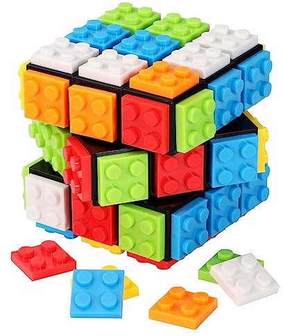 Cubo Magico di Velocità 3x3, Build-on Brick Magic Cube 2 in 1 Rompicapo PuzzleToys Speed Cube Compatibile, Giocattoli Regalo per Bambini Adulti