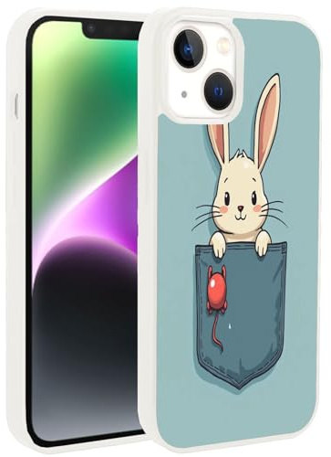 ZHONGWEI Handyhülle kompatibel mit iPhone 16, 15, 14, 12, 13, 11, 7, 8, 6s, 6 Pro Max Plus Mini SE, weiße Hülle mit Hasen-CE127, rutschfeste Handyhülle