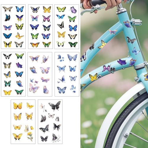 Cosysparks Fahrrad Aufkleber: 80 Pcs Butterfly Bike Frame Stickers, Colourful Bicycle Decorative Stickers, Waterproof, für Bike Frame Decorative