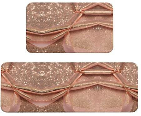 Rose Gold Glitter Print Wide Kitchen Mats for Floor Kitchen Floor Mat 2 Sets Comfortable Standing Mats Home