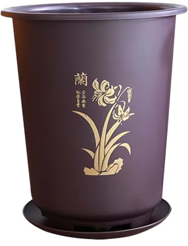 Pesoncarl Flower Pots, 8 Inch Vintage Chinese Style Garden Pots, Resin Succulent Pots with Drainage Holes and Saucer, Plant Pots Indoor, Orchids, Cactus, Houseplant