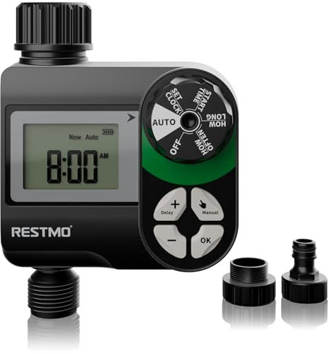 RESTMO Water Timer, Irrigation Hose Timer with Rain Delay/Manual/Automatic Watering System for Outdoor Faucet, Garden Sprinkler, Yard and Lawn