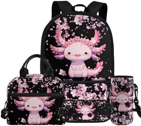 Dolyues Büchertasche, Lunchbox und Wasserflaschenbezug, Mädchen, 6–14 Jahre, Rucksack, 4 Stück, für Mittelschule, Grundschule