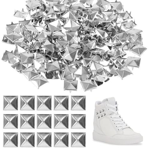 keyxer 100 Stück Quadratische Nieten Metall, 10mm Metall Nieten, Nieten für Leder DIY Leder Spike Nieten, Metall Quadratische Nieten für Kleidung, Schuhe Taschen Lederband Mäntel Handschuhe