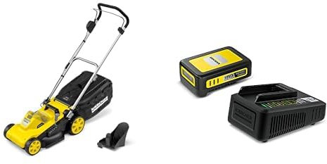 Kärcher Akku-Rasenmäher LMO 3-18, einwandfrei für Grasflächen bis zu 350 m2, Schnittbreite: 34 cm, Motor: 18 V, Grasfangbehälter: 35 l, inkl Kärcher 18 V Starter Kit 18 25