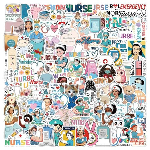 Krankenschwester Aufkleber 100 Stück Vinyl Funny Cartoon Arzt Sticker für Wasserflaschen Skateboard Scrapbook Laptop Fahrrad Gepäck,Wasserdicht Niedliche Krankenpflege Sticker für Teenager Erwachsene