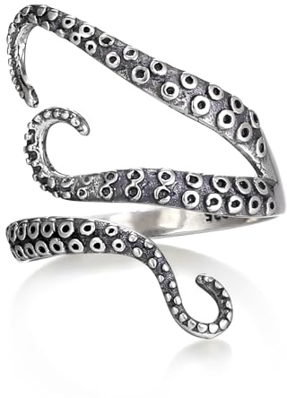 EVER FAITH Punk Oktopus Form Ringe für Männer Damen, 925 Sterling Silber Vintage Cocktail Meer Tier Tentakel Statement Verstellbar Ring Kostüm Freie Größe Fingerschmuck für Party Prom