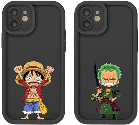 2 Pack Phone Case For iPhone 15 PLUS 6.7 inch, Anime Gear 5 Nika Luffy Zoro Japanese Aesthetics Manga Pattern Shockproof Aesthetics Design Full lens Protection Cover for Children Boy Girl, Black