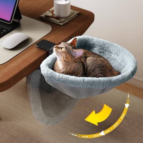 JUNSPOW Cat Desk Bed Suitable for Various Desktops-Maximum Hold Up to 40lb | One-Click Folding,Sunken Design & Space-Saving Semi-Circular for small spaces. Allows cats to enjoy sunlight on desks.