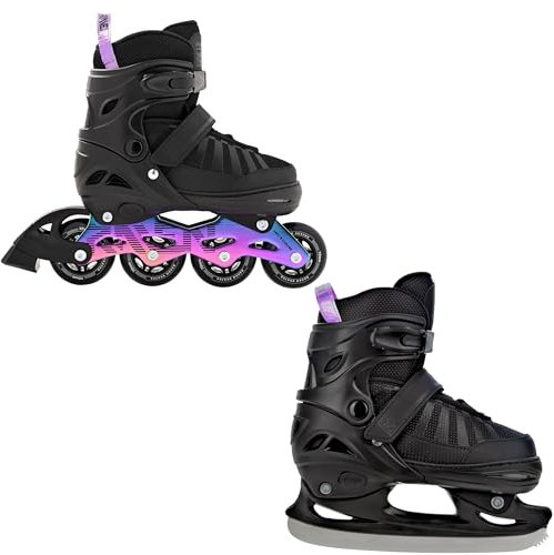 RAVEN Inline Skates Inliner für Kinder und Erwachsene OPTIONAL 2in1 mit Schlittschuhen verstellbar (Oxen Neo Chrome mit Kufen, 34-37 (21,5cm-24cm))