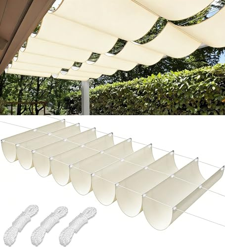 Toldo Vela de Sombra Ondulada Retráctil 2x3m Impermeable Toldos Exterior Protección Rayos UV Resistente al Desgarro para Terraza Balcon Exteriores Jardín con Ojales y Cuerdas Crema