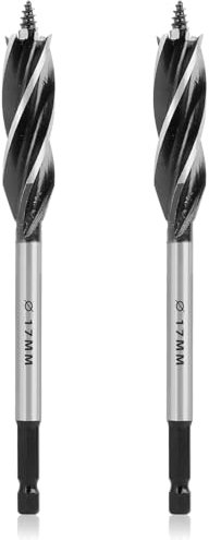 2PCS Brocas Profesionales para Madera 17mm x 165mm, Broca Autoalimentada con Vástago Hexagonal de 1/4 Pulgada, Broca Espiral de Acero al Carbono para Perforaciones Precisas y Rápidas en Madera