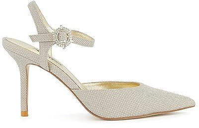 Dune London Ladies Channel Buckle-Detail Heeled Courts Size UK 5 Court Shoes Gold
