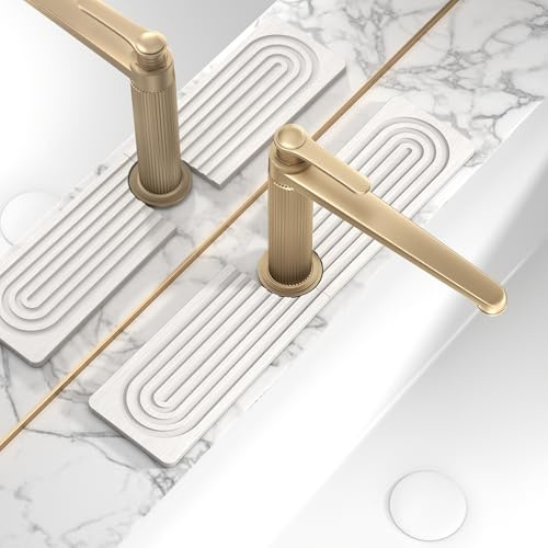 IMGROSE Faucet Mat for Kitchen Sink, Diatomite Stone Drying Sink Protectors, Bathroom Faucet Splash Guard, Quick Dry Water Absorbing, Non-Slip Stone Tray for Kitchen Counter, White, 15.7 x 3.9