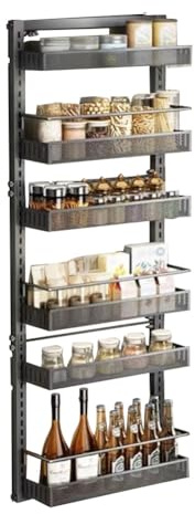 Speisekammer-Organizer, 6-Etagen Tür Hängeorganizer, Türregal zum Einhängen Metall, Ohne Bohren Tür Gewürzregal, Türorganizer für Speisekammer, Schlafzimmer, Badezimmer, Wohnzimmer 44x16x126cm Schwarz
