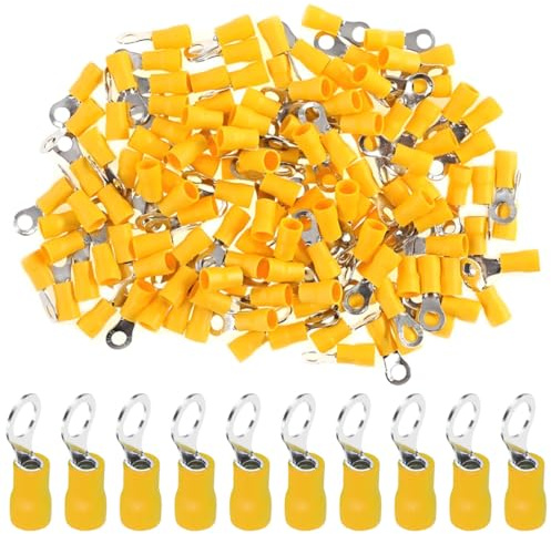 LKRXW Kupfer Ringkabelschuhe M5 Kupferkabelschuh 5,3mm Kabelverbinder | Ring Kabelschuh Stoßverbinder Ringösen Elektrische Anschlussklemme 4,0-6,0mm² Quetschverbinder Gelb 100 Stück