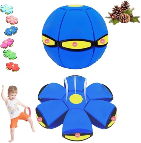 Vutlace Magic Ball, Kid's Magic Metaball, 2-in-1 Bouncing Ball with 6 Light, Magic Flying Saucer, Dual Form Freely Switchable, Parent-Child Interaction, Suitable for Indoor & Outdoor Use (Blue)