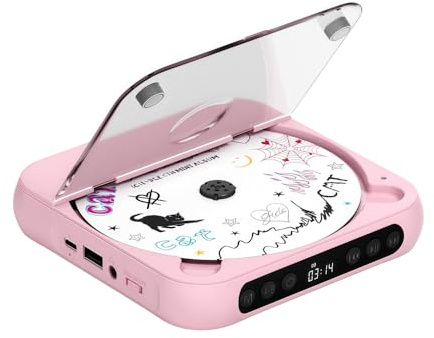 XUMIUZIY Lecteur CD Portable avec Bluetooth 5.3, Lecteur CD de Bureau Rechargeable avec Deux Haut-parleurs Stéréo, écran LCD et écouteurs, Prise en Charge/AUX/USB, Lecture en Boucle, (Pink)