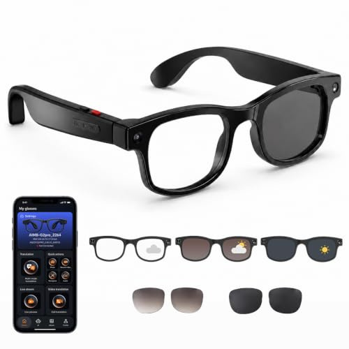 Govllfoz G2 Pro AI Smart Glasses, 8MP Camera, 1080P Video, Open-Ear Audio | 8MP camera, 1080P video, 32GB storage, AI translation, open-ear audio and photochromic lenses for travel