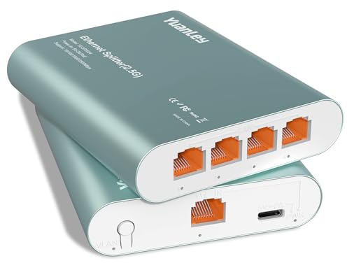 2.5G Ethernet Splitter 1 to 4 with PoE Input, 2.5G High Speed RJ45 Internet Splitter with Aluminum Case, VLAN Port Isolation, PoE/USB-C Powered, USB-C Cable Included, 2.5G Network Splitter for Router