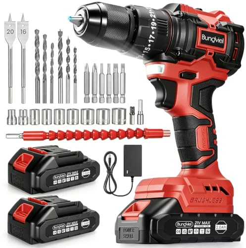 Akkuschrauber/Bohrmaschine Set 25+3 Kompatibel mit Makita 18V Akku, Enthalten 2 Akkus 2.0Ah & Ladegerät, 21V, 60 Nm Drehmoment, 2-Gang-Getriebe, Ideal für Haus und Garten DIY Projekt