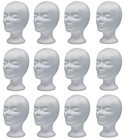 DBLV Styroporkopf Set - 12x Perückenkopf als Halterung für Mützen, Hüte & Perücken - Perückenhalter - Hut-Ständer - Puppenkopf aus Styropor - 12er-Set