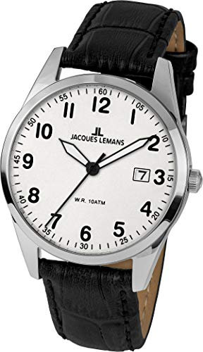 JACQUES LEMANS Herrenuhr Lederarmband massiv Edelstahl 1-2002B