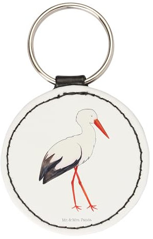 Mr. & Mrs. Panda Rund Schlüsselanhänger Storch - Geschenk, Schutzengel, lustige Sprüche, Gute Laune, Mutter, Glücksbringer, Tiermotive,