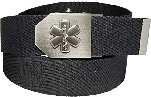 Rettungsdienst-Gürtel Emblem Flaschenöffner in Gürtel-Schnalle | Star of Life-Edition schwarz | universal verstellbar 150cm | Männer Herren Frauen Damen Kinder | Einsatz Koppel | Not-Arzt