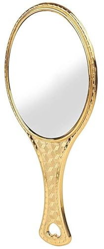 Garden Of Arts Golden Handheld Salon Barbers Hairdressers Oval Mirror with Grip Handle