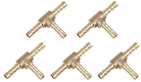 sourcing map 5 Stücke T-Schlauchverbinder Messing Schlauchtülle 3 Wege T Schlauchverbinder Schlauchstutzen für Luft Wasser Gas Öl Rohr 5mm