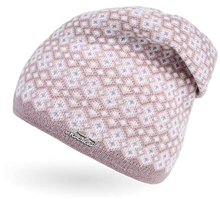 Neverless® Damen Strick-Mütze Beanie gefüttert Fleece Innenfutter Winter-Mütze Rautenmuster rosa Unisize
