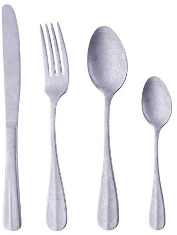 Buyer Star Besteck Set 16 Stück für 4 Personen, Edelstahl Retro Besteckset, Traditioneller Elegante Vintage Geschirr, Steinzeit antiken Stil