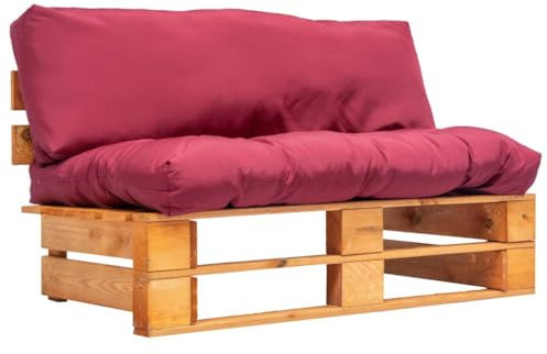 vidaXL Outdoor-Sofa Paletten mit Kissen in Rot Kiefernholz