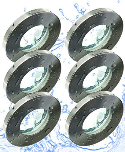 Trango 6er Set 6729IP65-062-AK Einbaustrahler IP65 aus Edelstahl gebürstet Badleuchte, Einbauleuchte, Einbauspots, Deckenleuchte inkl. 6x GU10 Fassung für Bad, Außen, Feuchtraum ohne Leuchtmittel