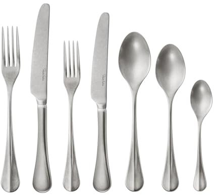 Robert Welch Baguette Vintage, 56 Piece Cutlery Set for 8 People. Matt Finish. Made from Stainless Steel. Dishwasher Safe.