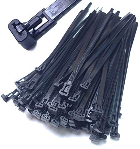 Pack of 100 Cable Ties Resealable 540 mm x 7.6 mm Black Reusable Nylon UV Stable