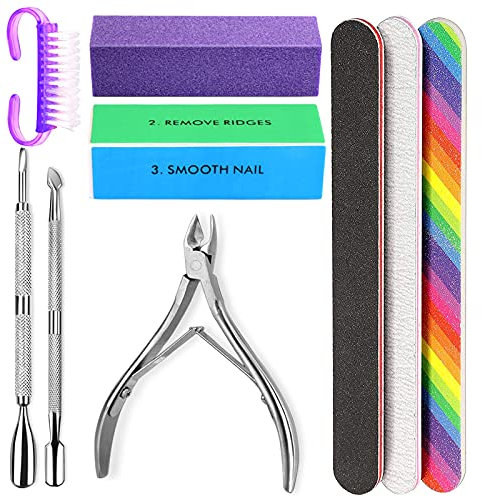 HNYYZL Nail File, Nail File Kit-3PCS Double Sided Emery Boards for Nails,Sponge Buffer Block,Nail Brush,Cuticle Clipper and Pusher