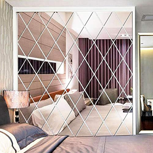58 PCS 3D Mirror Wall Sticker, Self Adhesive DIY Wallpaper Mirror Mural Wall Decal Art Ceramic Tile Furniture Decal Decoration Wallpaper with Protective Film for Home Living Room - 100x100cm