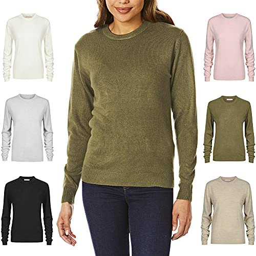 Light & Shade Womens Crew Neck Top Supersoft Knitted Jumper, Khaki, XL