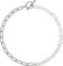 HMOOY 18K vergoldet Halbperle Halbkette Perlenkette und Goldkette Büroklammer Halskette Cuban Gliederkette mit Perle Trendiger Schmuck für Damen Herren (Silber 1)