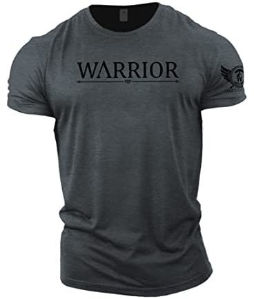 GYMTIER Spartan Forged - Warrior - Men's Gym T-Shirt Bodybuilding Training Workout Lifting Top Clothing, Grey, L