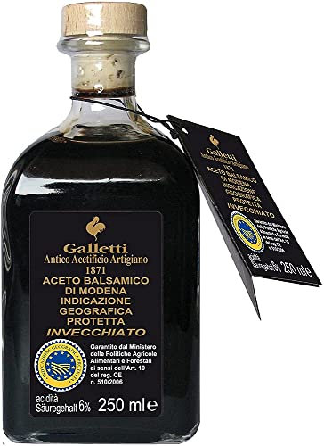 Galletti - Balsamic Vinegar of Modena P.G.I. (250ml) | High Density | Aged 3 years in Small Barrels | Provided in Stylish Bottle
