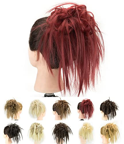 IMISSU 2PZ Chignon disordinato pezzo Updo falso Estensione Scrunchies Posticci ricci ondulati Fascia per capelli chignon a coda di cavallo per donne e ragazze (2PZ Borgogna)