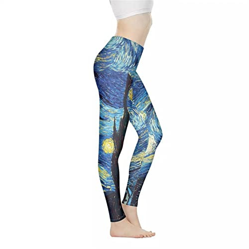 Xhuibop Damen Yogahose Bauchkontrolle Workout Leggings Stretch Fitness Strumpfhose Butt Lifting, Van Gogh Sternennacht, X-Klein